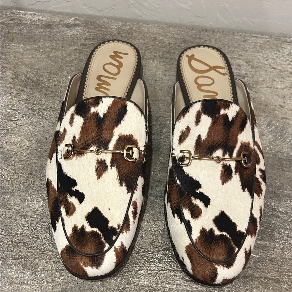 Sam Edelman Brown and White Animal Print Loafers